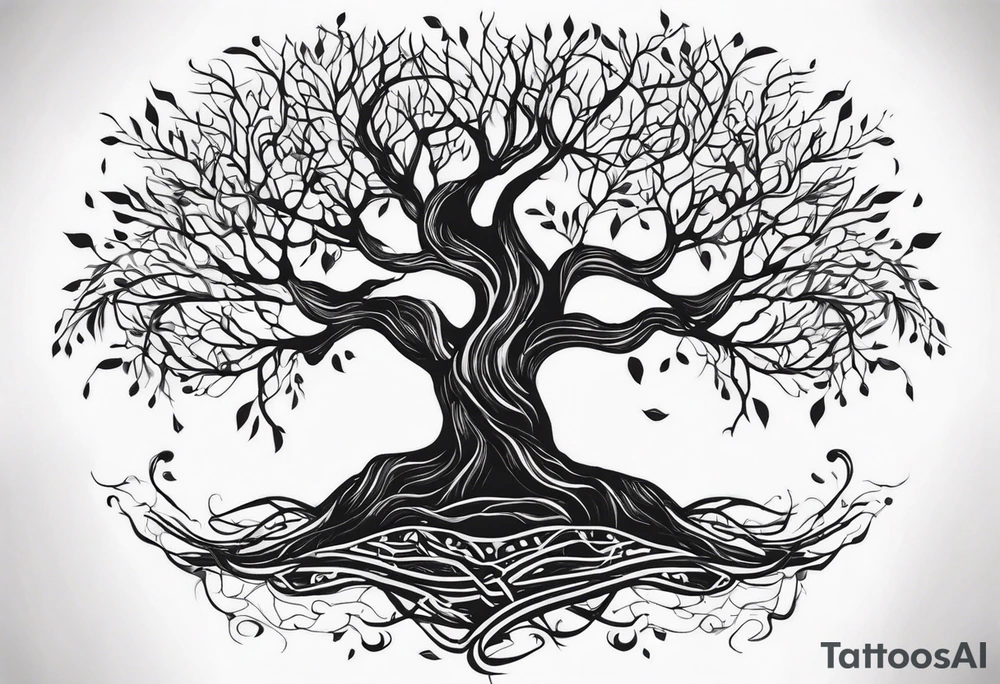natural elements like a tree with sprawling branches and roots, which can spread across your back tattoo idea