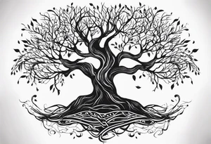natural elements like a tree with sprawling branches and roots, which can spread across your back tattoo idea