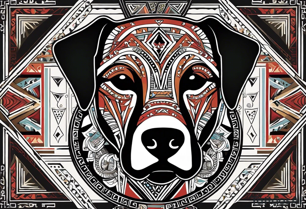 {
  "prompt": "Create a detailed tribal-style image of a dog for the back of a deck of cards. The dog should be depicted symmetrically, with intricate patterns made of bold lines and geometric shapes. Incorporate traditional tribal art elements, such as swirling motifs, detailed ornamentation, and dynamic, flowing lines to convey strength and mysticism. Ensure the overall composition is balanced and centered. The background should be simple, allowing the intricate design of the dog to stand out prominently and create a visually striking, powerful, and elegant design.",
  "size": "1024x1024"
} tattoo idea
