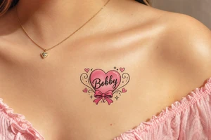 Heart cute adorable beautiful girly preppy heart tattoos with women boyfriends name that is named Bobby tattoo idea