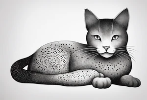 Design a simple outline tattoo of a cat stretching, embodying grace and flexibility, perfect for a subtle yet expressive design tattoo idea