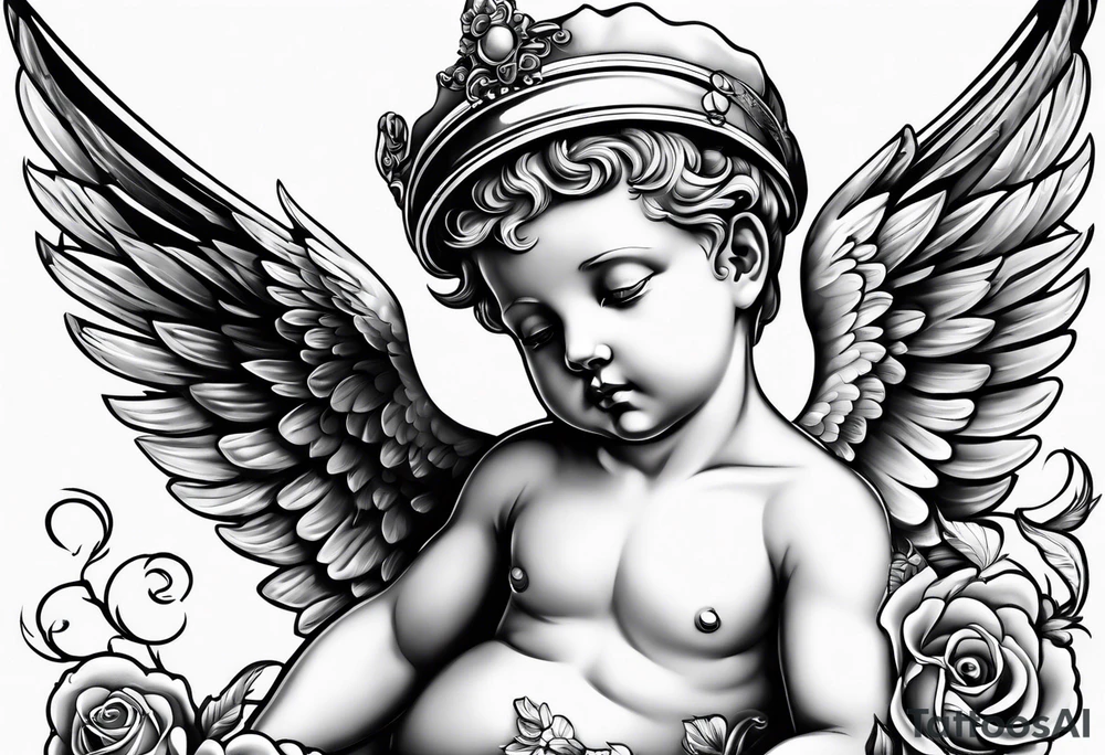 Cherub looking down tattoo idea