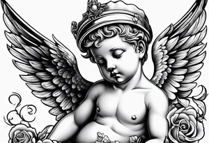 Cherub looking down tattoo idea