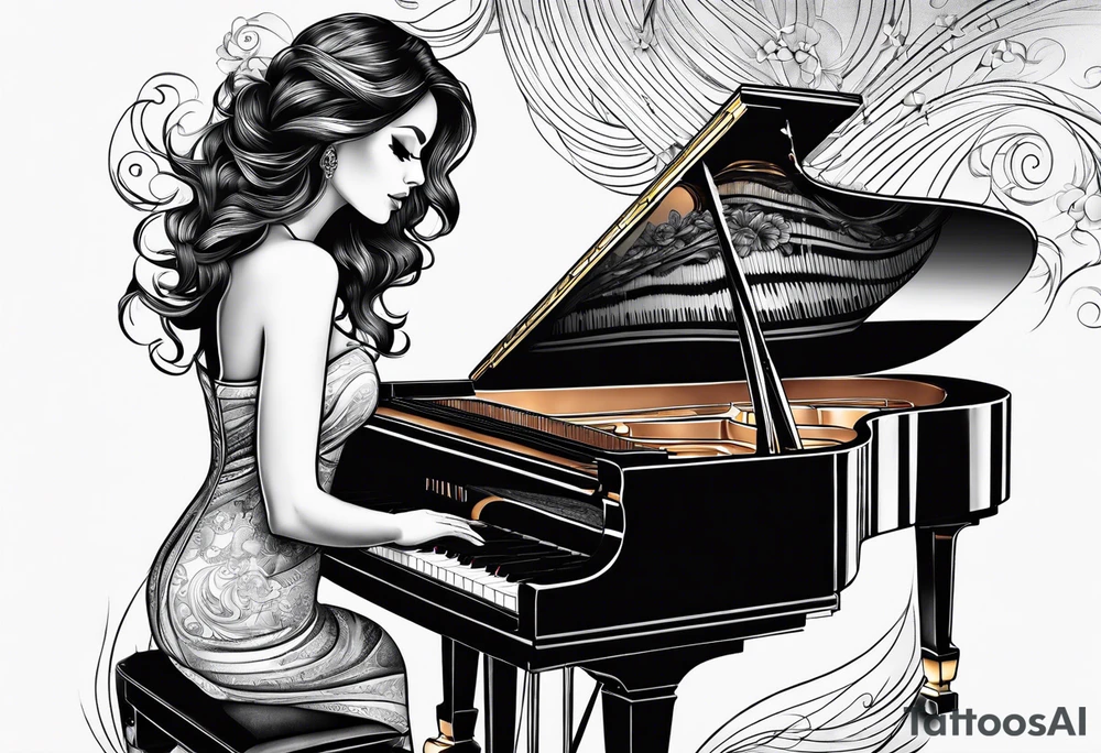 piano music girl tattoo idea