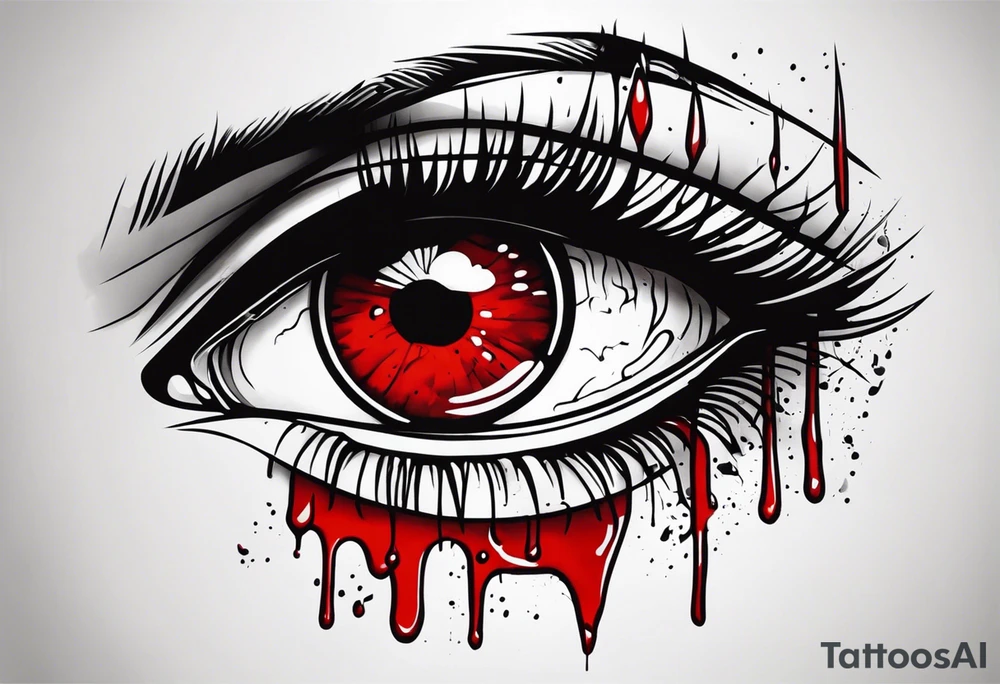 Bleeding tear flows from eye tattoo design tattoo idea