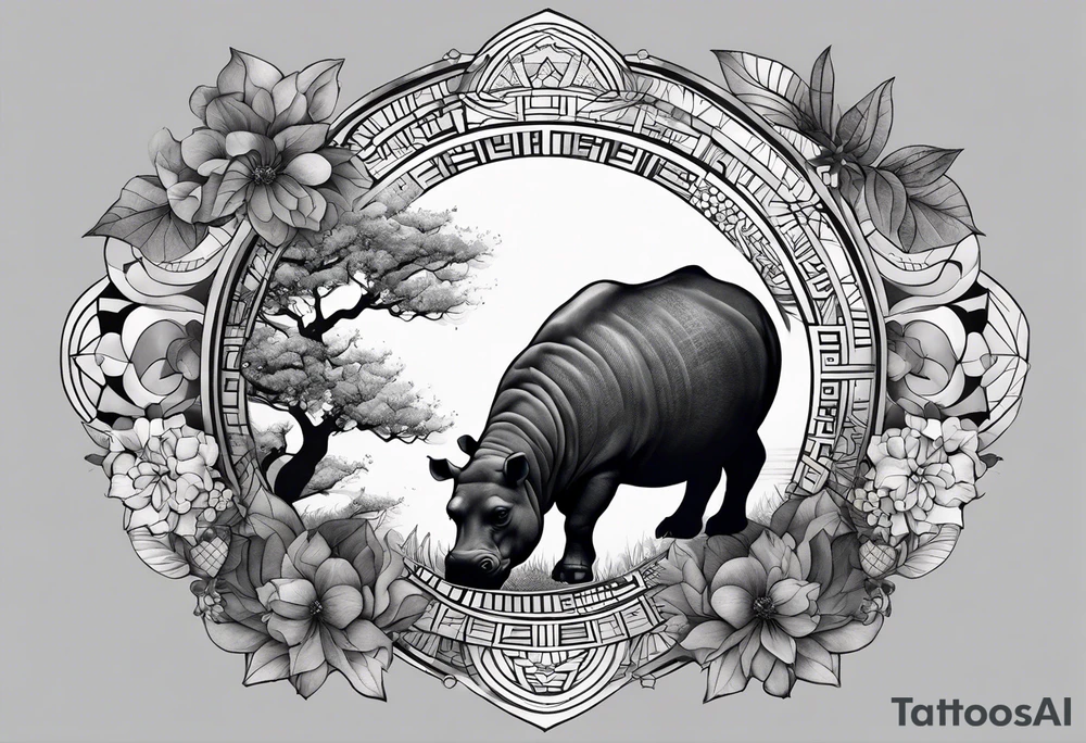 Very asymmetrical, +geometric pattern, with realistic full moon, with hippo,+tribal, +geometric, +inkart , +blackwork, +grey scale, + sketch
with wintersweet flower bud, +inkart touch, +for men, detailed , combined favourite , tattoo idea