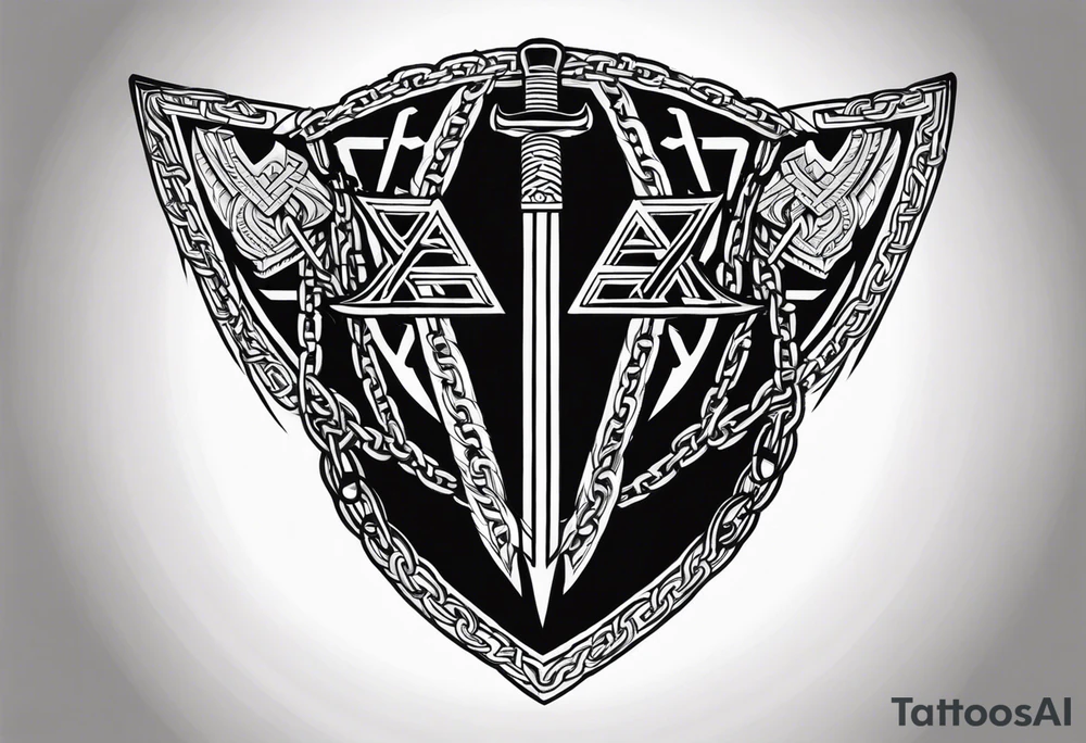 Valhalla sword shield axe Valknut chains tattoo idea
