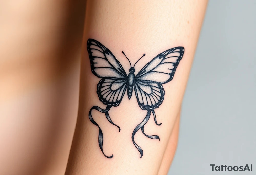 ethereal butterfly with flowing silk ribbons in moonlight tattoo idea