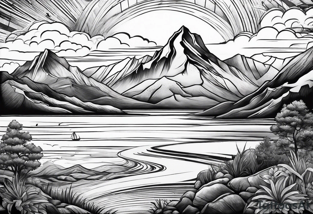 Mountains and ocean tattoo idea