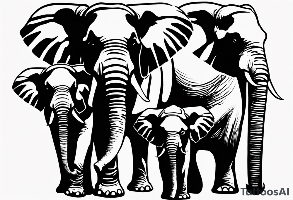 family of 6 elephants walking into sunset tattoo idea
