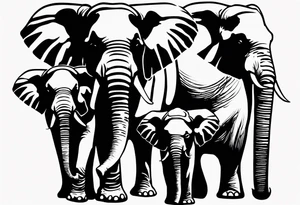 family of 6 elephants walking into sunset tattoo idea