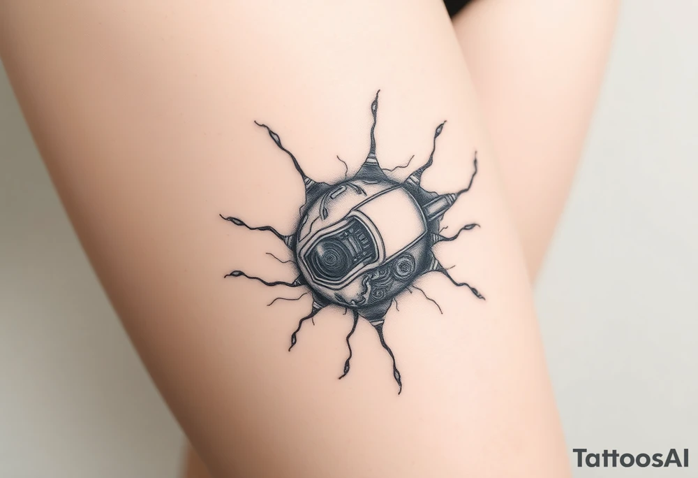 A wound revealing a robotic inside under the skin tattoo idea