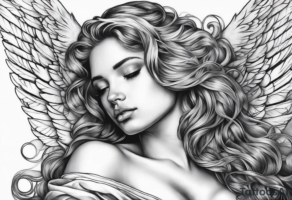 Angel laying down tattoo idea