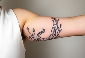 More large mythical creepy serpent near plants tattoo idea