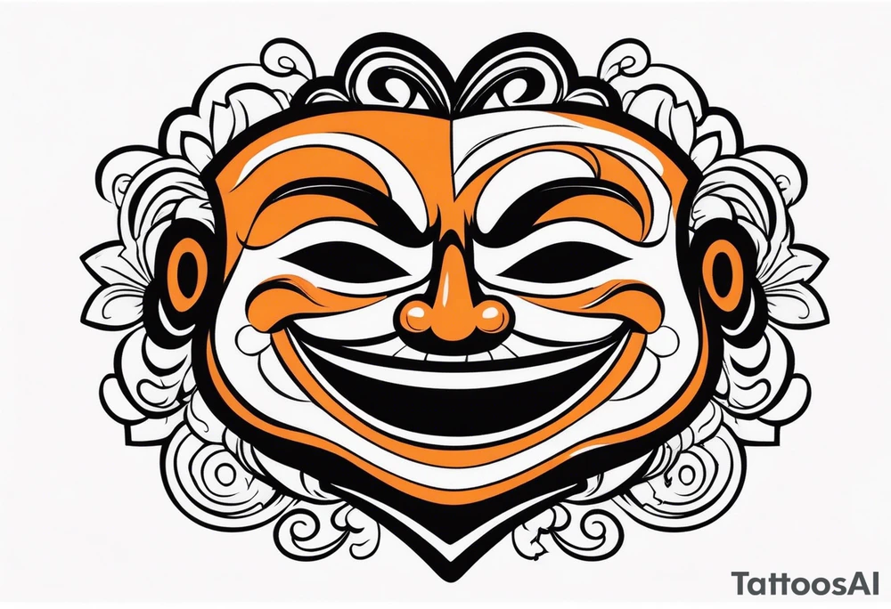 Laughing mask that is orange and black simplistic tattoo idea