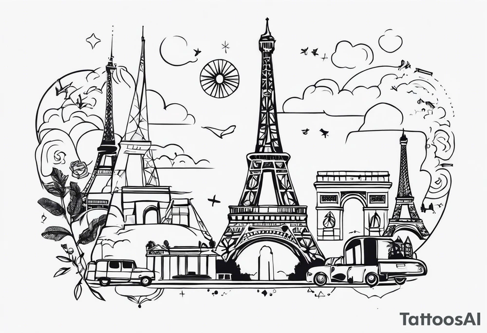 paris tattoo with travel symbols tattoo idea