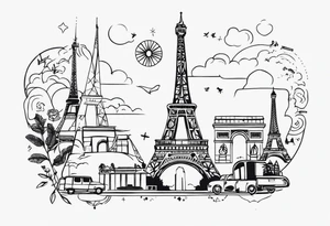 paris tattoo with travel symbols tattoo idea