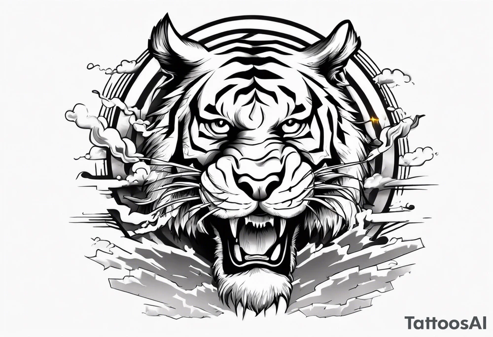 Tiger with lightning and the sun in the background for a forearm tattoo tattoo idea
