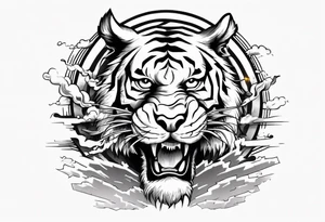 Tiger with lightning and the sun in the background for a forearm tattoo tattoo idea