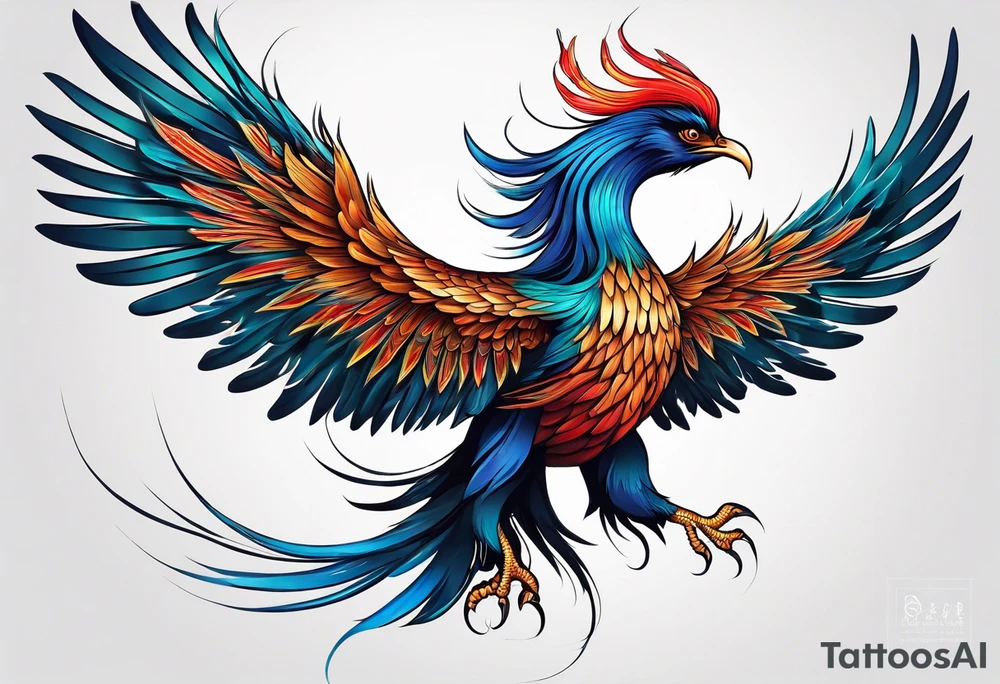 asian elegant long feathered phoenix
with a long neck, with no wings, graceful tattoo idea
