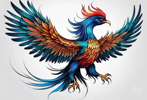 asian elegant long feathered phoenix
with a long neck, with no wings, graceful tattoo idea