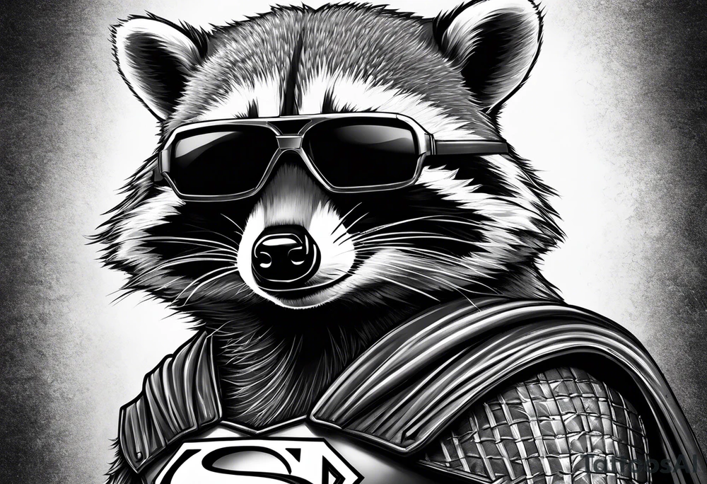 raccoon wearing a Superman t-shirt tattoo idea