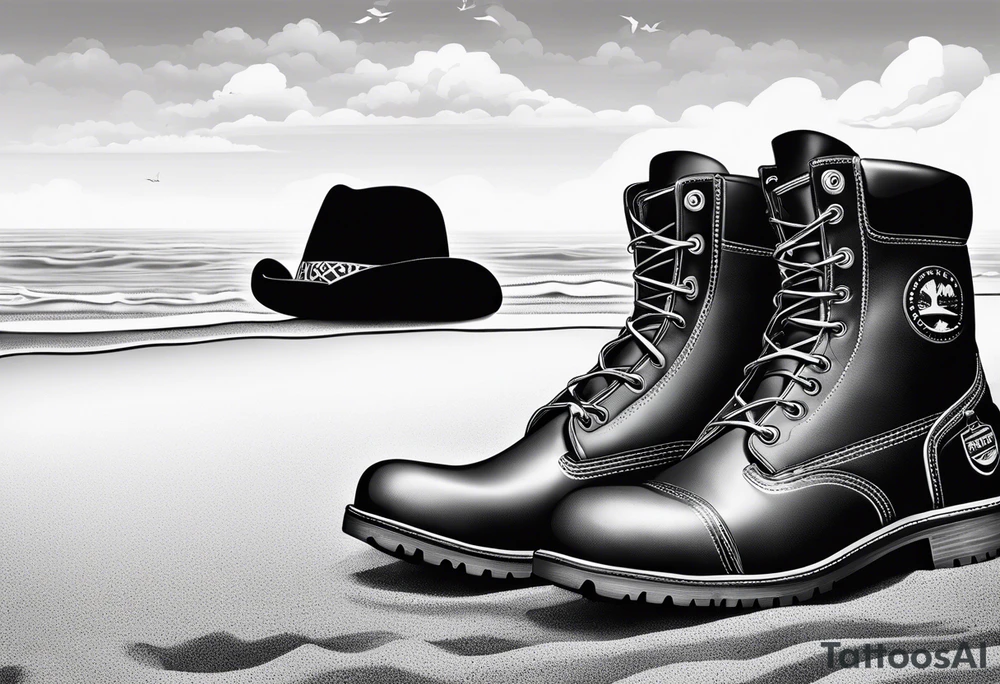 Keep it simple. One pair of timberland boots. One pair of flip flops and a cowboyhat on the Beach. tattoo idea