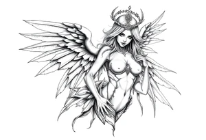 Goth angel beautiful full body srxy tattoo idea