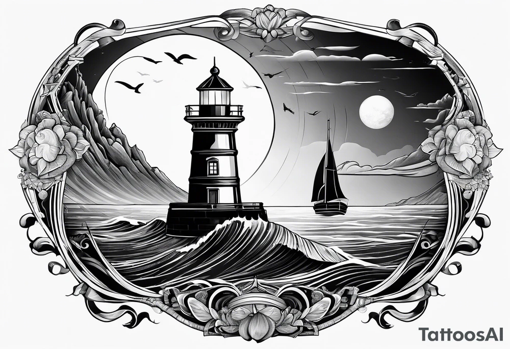 sailboat sail in the shape of a maritime lighthouse. tattoo idea