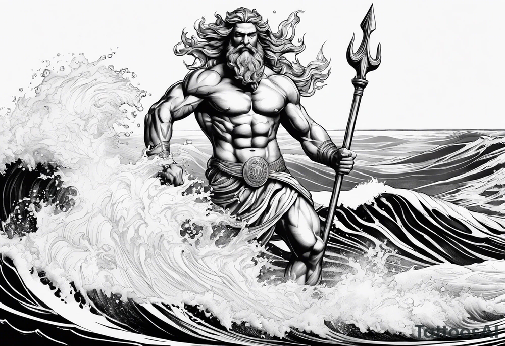 Poseidon steht in einer Welle im Meer tattoo idea