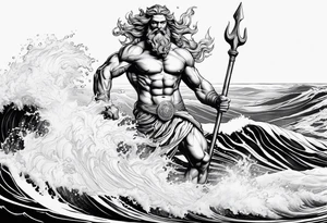 Poseidon steht in einer Welle im Meer tattoo idea