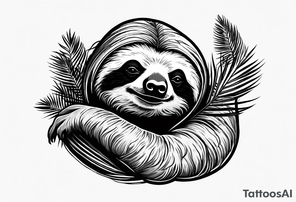 Sloth sleeping under palm tattoo idea