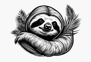 Sloth sleeping under palm tattoo idea