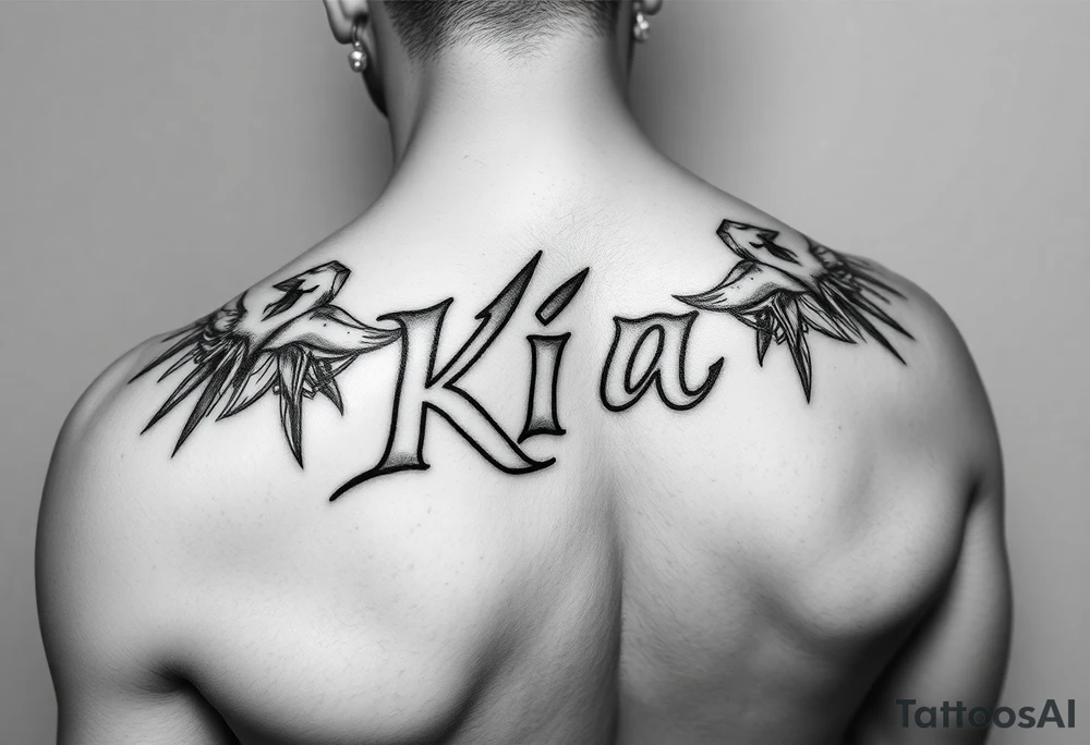Gangsta style tattoo that says kia tattoo idea