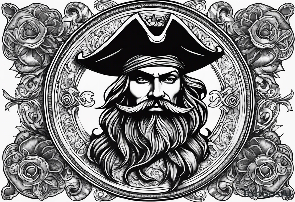 Pirate coin filigree sleeve tattoo idea