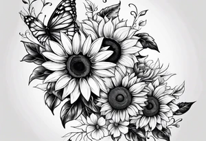 Arm sleeve with sunflowers and butterflies tattoo idea