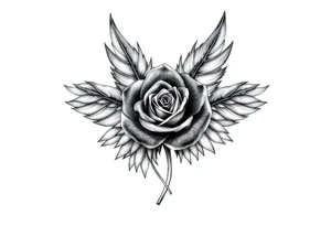 TWO FEATHERS TOGETHER WITH A ROSE WITH SERGE WRITTEN INSIDE tattoo idea