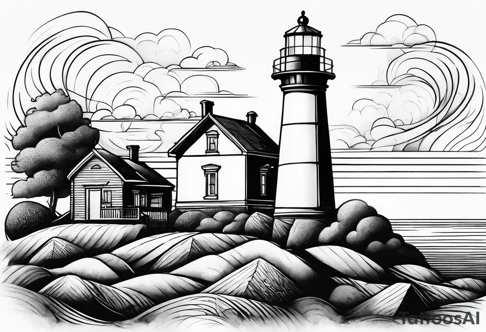 Lighthouse together with house tattoo idea