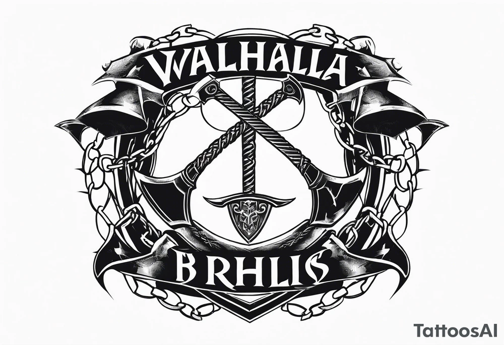 Valhalla sword round shield axe barbed wire chains tattoo idea
