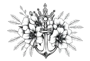 detailed beautiful gothic boho flowers with gorgeous crown and anchor tattoo idea