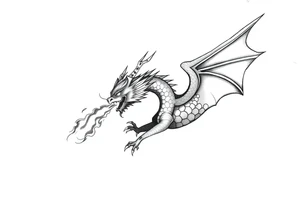 fierce dragon breathing iridescent fire against stormy skies tattoo idea