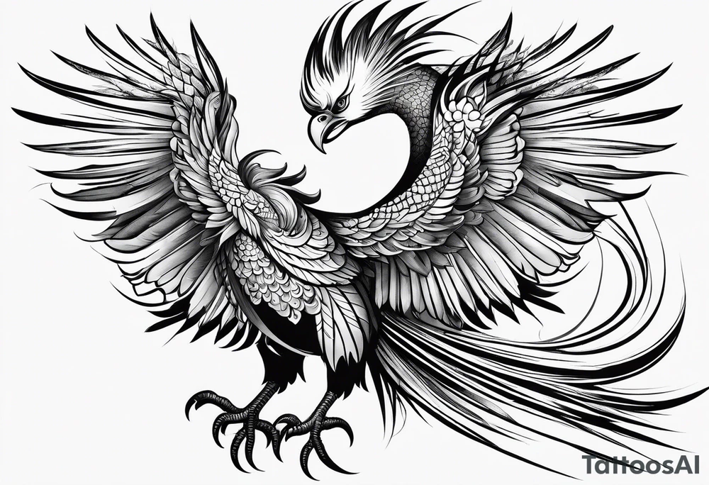 Asian phoenix with a long neck tattoo idea