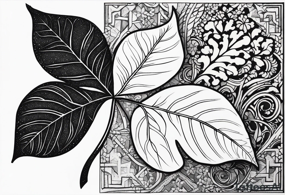simple leaf and clover with stippled shading tattoo idea