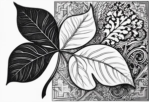 simple leaf and clover with stippled shading tattoo idea
