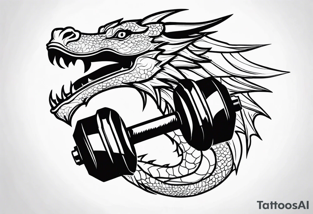 Dragon breathing a dumbbell tattoo idea