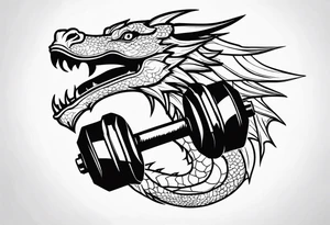 Dragon breathing a dumbbell tattoo idea