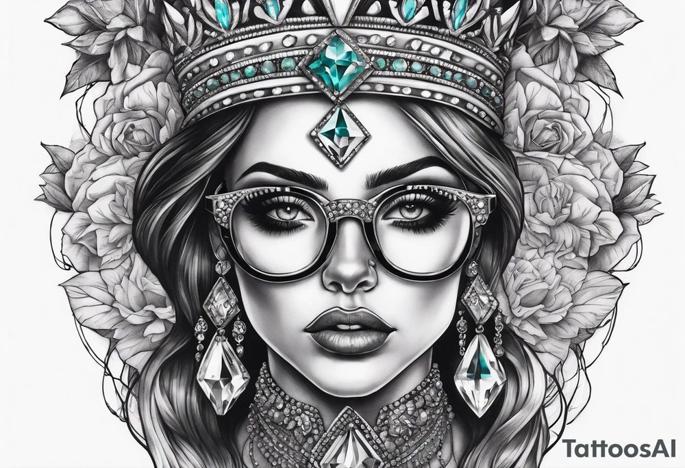 Dead Diamond queen wearing glasses add gemstones make her scarier tattoo idea