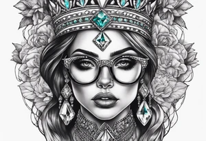 Dead Diamond queen wearing glasses add gemstones make her scarier tattoo idea
