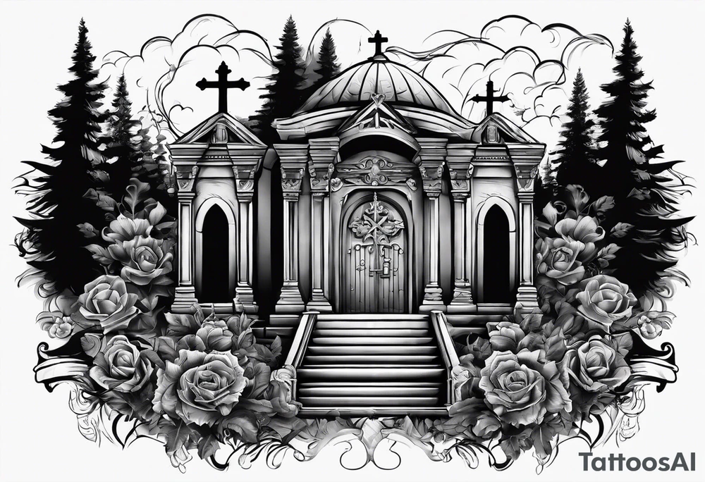 Christian tomb with crosses and smoke tattoo idea