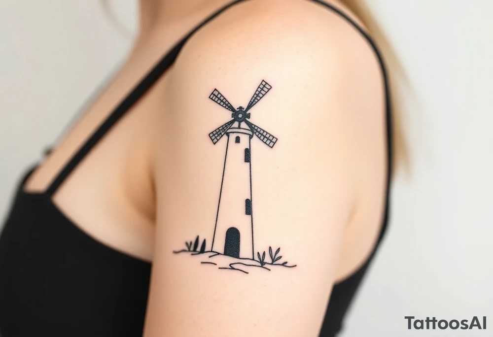 Part lighthouse part farm windmill tattoo idea